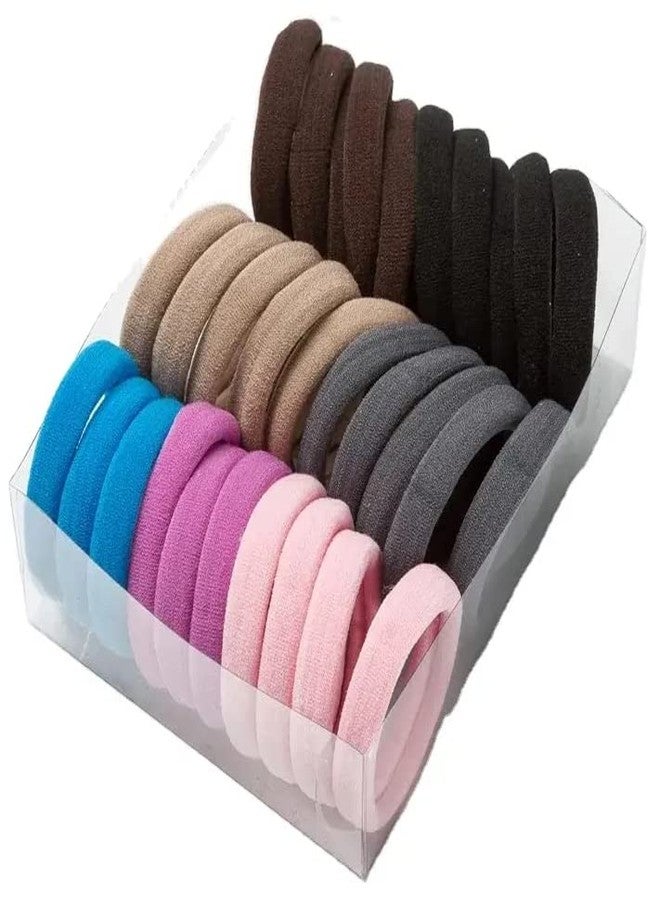 Mluffy Elastic Durable Ponytail Holders Hair Ties Plain Solid Color No Crease Elastic Fabric Large Cotton Rubber Band for Women's (Dark Color) (Pack Of 30) - Image 3