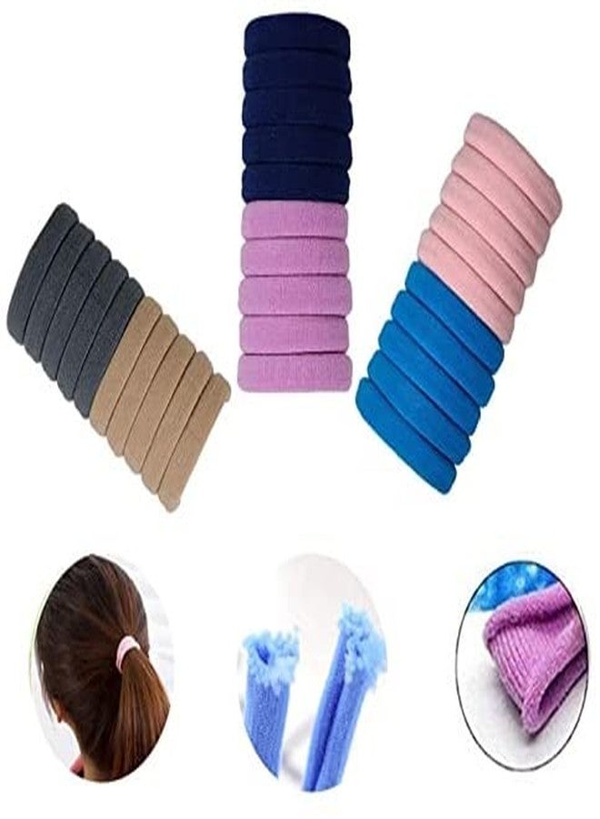 Mluffy Elastic Durable Ponytail Holders Hair Ties Plain Solid Color No Crease Elastic Fabric Large Cotton Rubber Band for Women's (Dark Color) (Pack Of 30) - Image 1