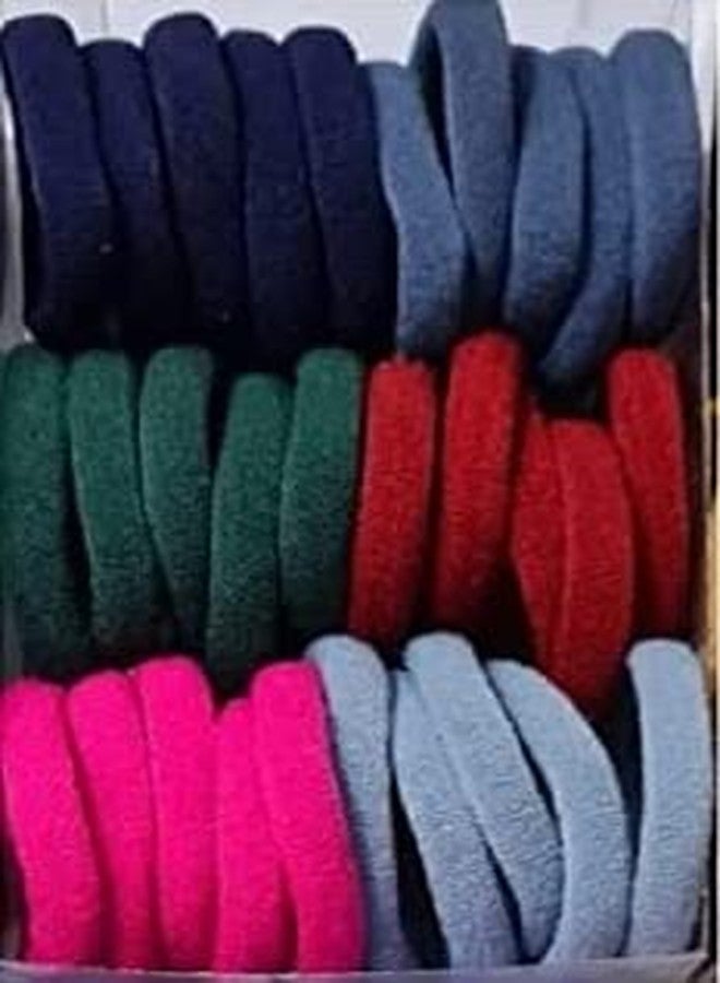 Mluffy Elastic Durable Ponytail Holders Hair Ties Plain Solid Color No Crease Elastic Fabric Large Cotton Rubber Band for Women's (Dark Color) (Pack Of 30) - Image 2