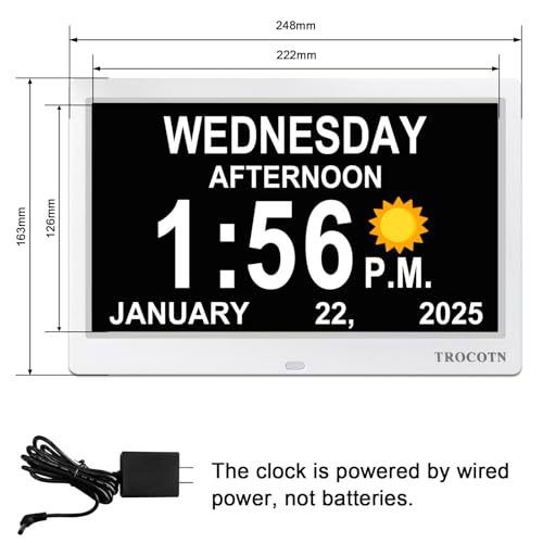 TROCOTN Dementia Clocks, Large Display Calendar Alarm Clock with Auto DST for Seniors, 5 Display Modes Large Font Digital Clock with Custom Alarms Day Date Clocks.(10 Inch White) - Image 2
