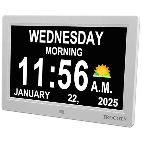 TROCOTN Dementia Clocks, Large Display Calendar Alarm Clock with Auto DST for Seniors, 5 Display Modes Large Font Digital Clock with Custom Alarms Day Date Clocks.(10 Inch White) - Image 1