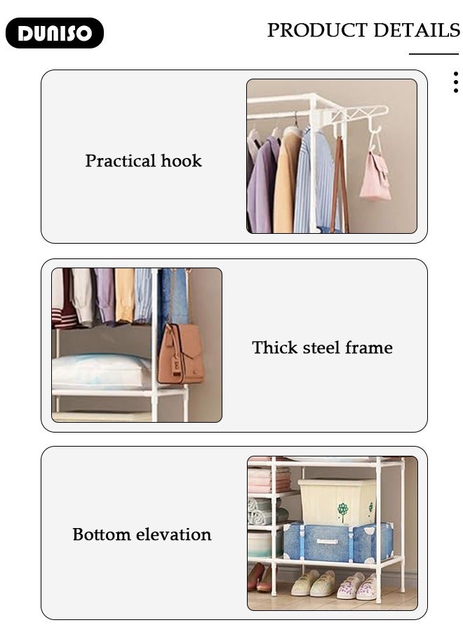 DUNISO 5 Tier Heavy Duty Clothes Rack Clothes Rail Closet Storage Garment Rack Mutifunctional Floor Cabinet Portable Wardrobe with Hanging Rods Freestanding Closet Organizer With 4 Hooks for Bedroom  - Image 2