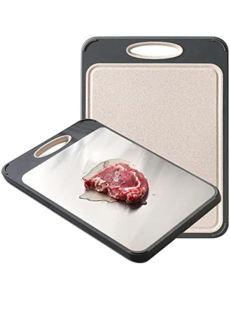 Premium Cutting Board,Large 16”×11” 304 Stainless Steel Cutting Board,Food-Grade Rice Husk Fiber Chopping Board With Wheat Straw PP,Double-Side Using,Easy-Grip Handle,Knife Friendly - Image 1