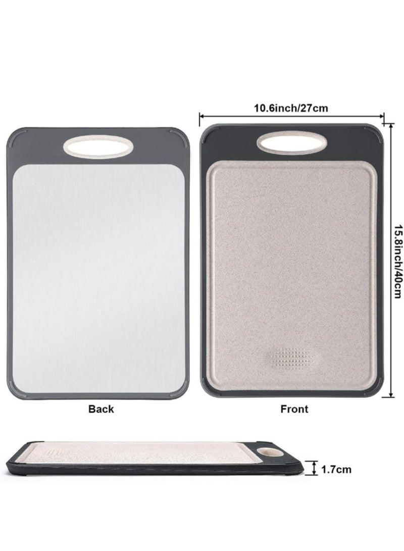 Premium Cutting Board,Large 16”×11” 304 Stainless Steel Cutting Board,Food-Grade Rice Husk Fiber Chopping Board With Wheat Straw PP,Double-Side Using,Easy-Grip Handle,Knife Friendly - Image 2