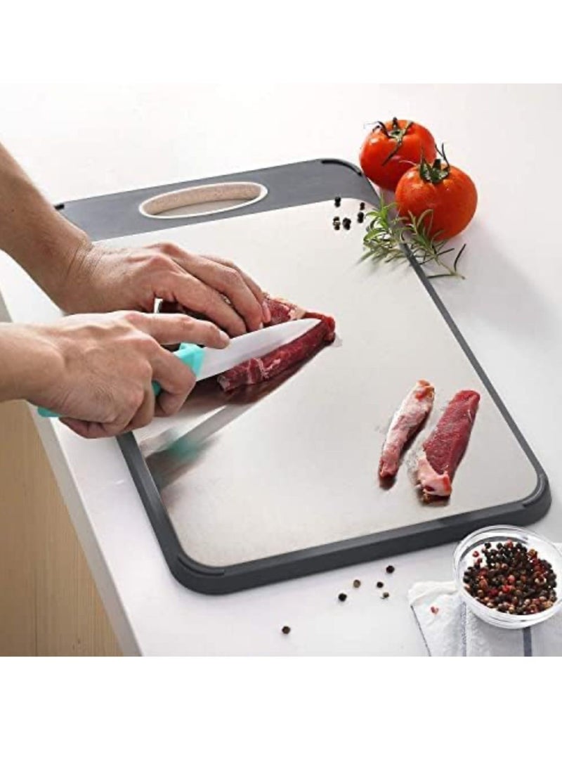 Premium Cutting Board,Large 16”×11” 304 Stainless Steel Cutting Board,Food-Grade Rice Husk Fiber Chopping Board With Wheat Straw PP,Double-Side Using,Easy-Grip Handle,Knife Friendly - Image 3