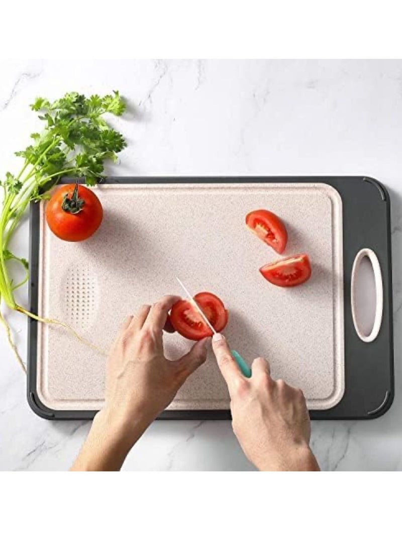 Premium Cutting Board,Large 16”×11” 304 Stainless Steel Cutting Board,Food-Grade Rice Husk Fiber Chopping Board With Wheat Straw PP,Double-Side Using,Easy-Grip Handle,Knife Friendly - Image 4