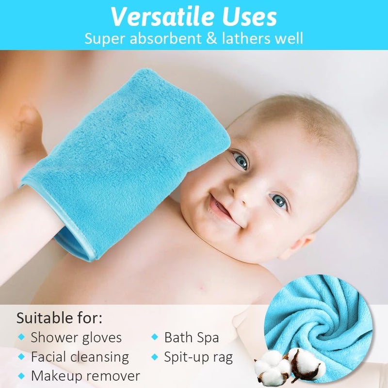 HOTUT 4 Pack Microfiber Body Wash Mitts, 15x20 cm Flannels Soft Shower Face Mitts, Face Cleansing Mitts, Soft Face Mitten, Bath SPA Cloth, Reusable Makeup Remover Mitt Gloves (4 Colors) Odor free color - Image 3
