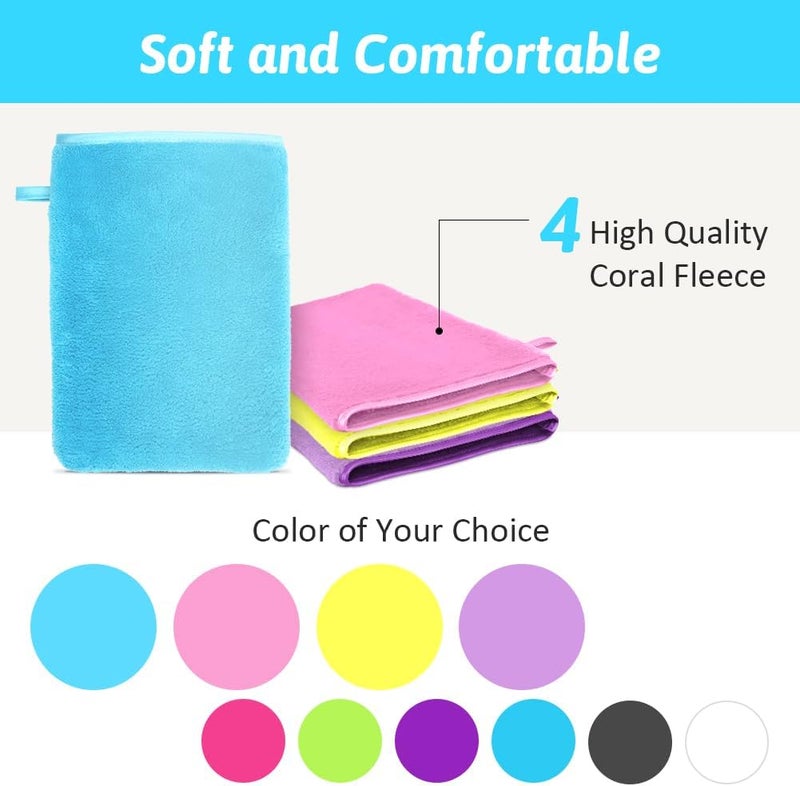 HOTUT 4 Pack Microfiber Body Wash Mitts, 15x20 cm Flannels Soft Shower Face Mitts, Face Cleansing Mitts, Soft Face Mitten, Bath SPA Cloth, Reusable Makeup Remover Mitt Gloves (4 Colors) Odor free color - Image 4