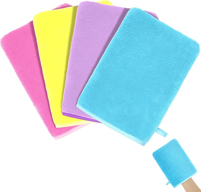 HOTUT 4 Pack Microfiber Body Wash Mitts, 15x20 cm Flannels Soft Shower Face Mitts, Face Cleansing Mitts, Soft Face Mitten, Bath SPA Cloth, Reusable Makeup Remover Mitt Gloves (4 Colors) Odor free color - Image 1
