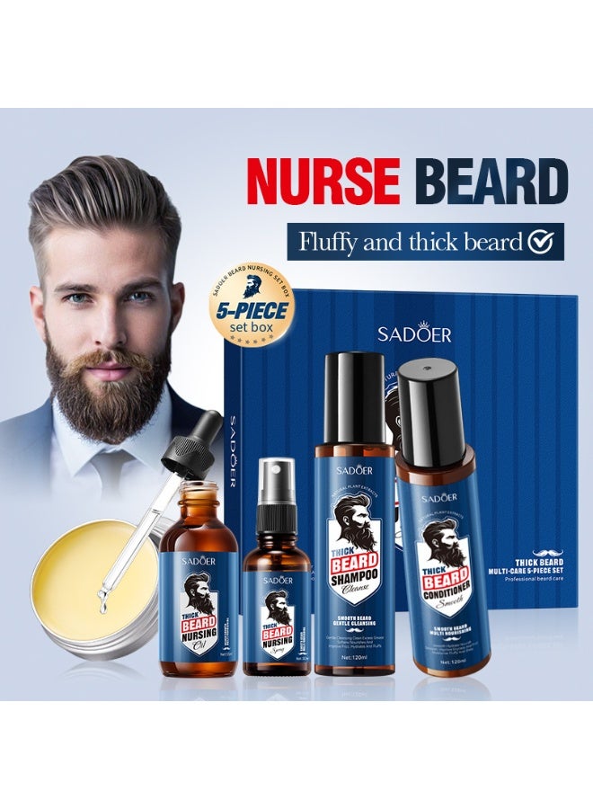 SADOER Beard Grooming Kit with Shampoo, Conditioner, Oil, Spray, & Balm – 5-Piece Set for Cleansing, Moisturizing, Styling Thick Beards – Natural Ingredients, Daily Care, Repair Damage, Enhance Growth - Image 2