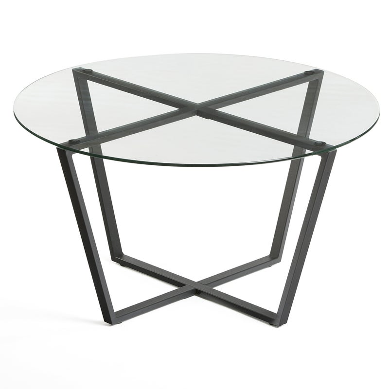 Mango Steam Round Metro Glass Coffee Table for Living Room  Dining Room  Clear TopBlack Base