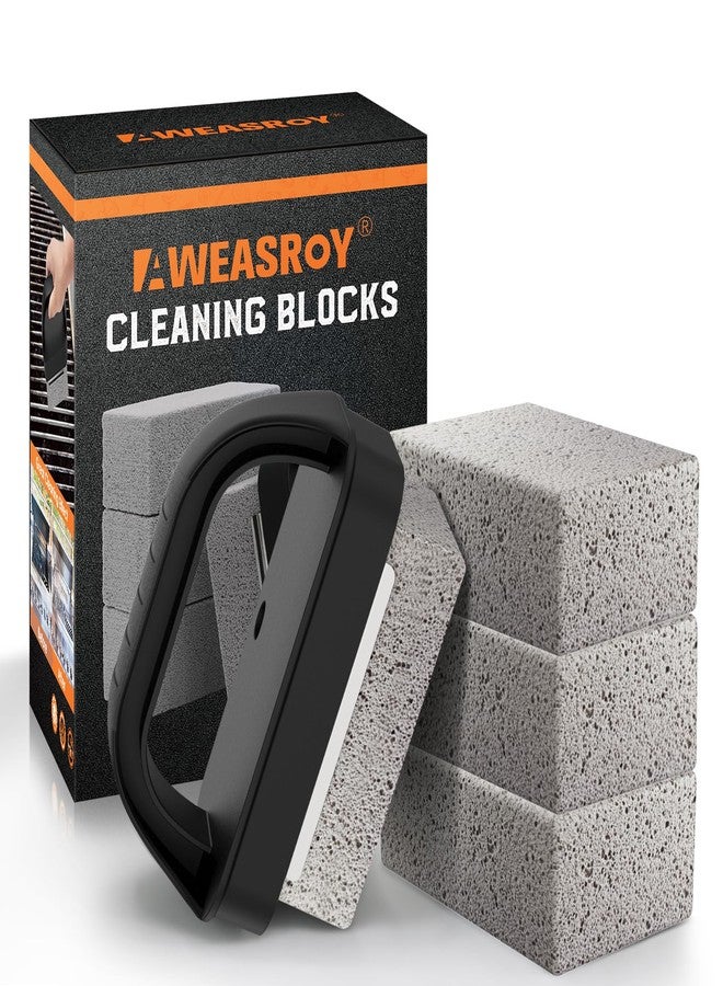 AWEASROY Heavy Duty Grill Cleaner, Grill Cleaning Bricks with Handle, Pumice Griddle Cleaning Stone Removing Stains for BBQ, Swimming Pool, Sink(4 Pack) - Image 1
