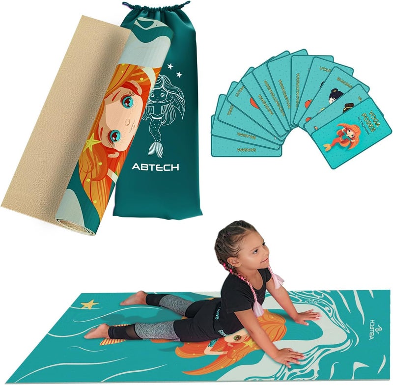 ABTECH Kids Yoga Mat Set - Comfortable Dinosaur Kid Yoga Mat Boy with 12 Yoga Cards, Storage Bag, Beige Play Mat Thick for Gymnastics Mat, Exercise Mat, No-Toxic and Non-Slip for Ages 3-12 - Image 1