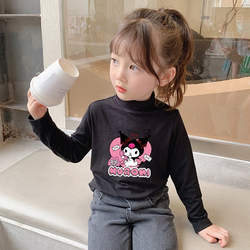 Children'S Base Shirt Half-High Collar Girl'S White Baby'S Long-Sleeved T-Shirt De-Velvet Base T-Shirt - Image 1