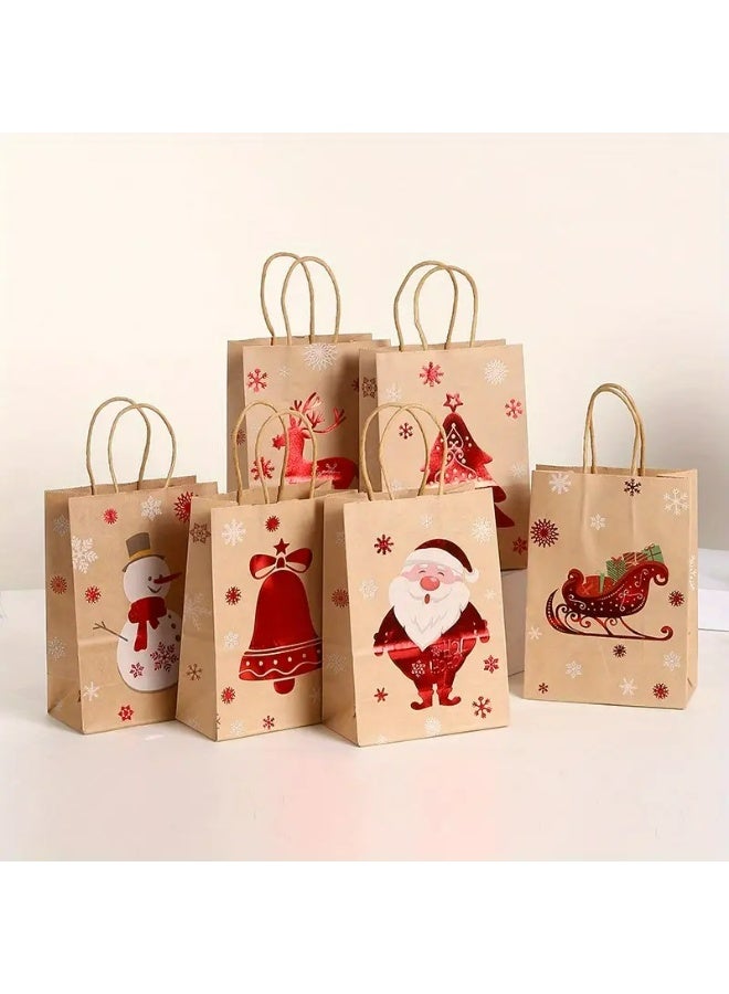 Kandid 6pcs Christmas Gift Bags, Kraft Paper with Holiday Designs (Red Metallic) - Image 1
