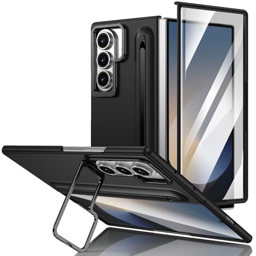 XIMAND for Samsung Galaxy Z Fold 7 Protect Case with Slim S Pen Slot & Capacitance Pen, Lens Stand and Bulit-in Screen Protection & Hinge Protection Full Body Drop Fall Protection(Black) - Image 1