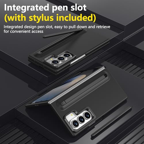 XIMAND for Samsung Galaxy Z Fold 7 Protect Case with Slim S Pen Slot & Capacitance Pen, Lens Stand and Bulit-in Screen Protection & Hinge Protection Full Body Drop Fall Protection(Black) - Image 2