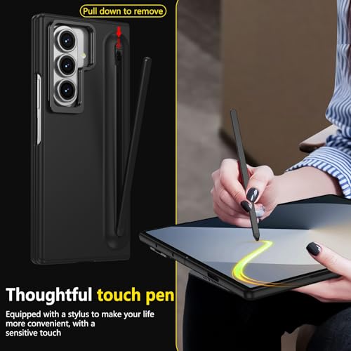 XIMAND for Samsung Galaxy Z Fold 7 Protect Case with Slim S Pen Slot & Capacitance Pen, Lens Stand and Bulit-in Screen Protection & Hinge Protection Full Body Drop Fall Protection(Black) - Image 5