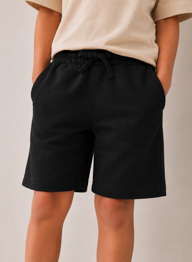 victor and jane Kids Black Cotton Knitted Drawstring Shorts - Image 1
