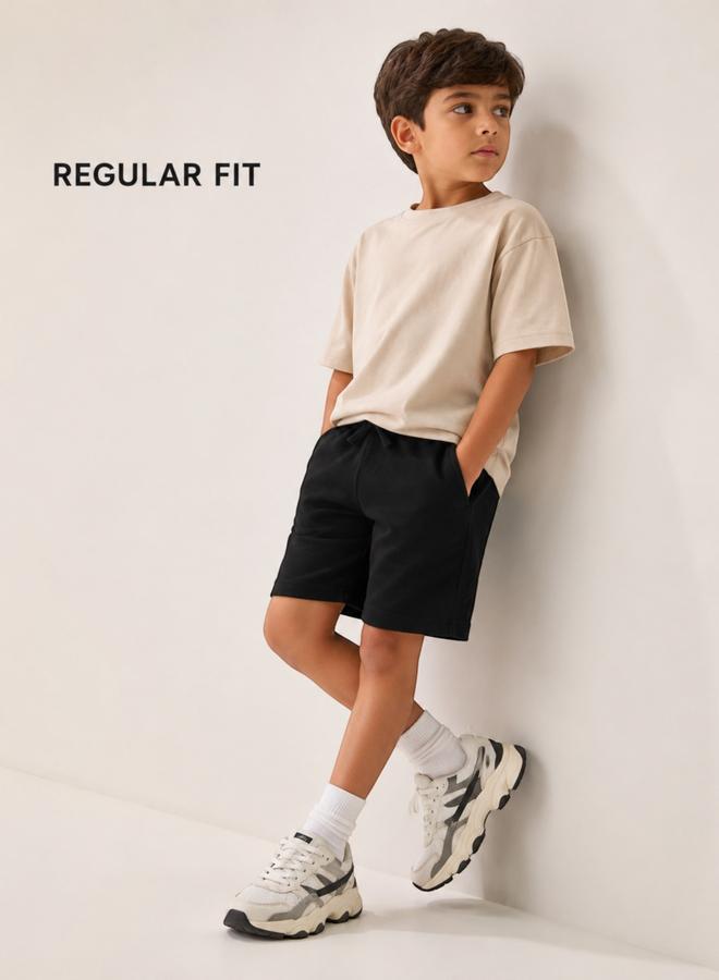 victor and jane Kids Black Cotton Knitted Drawstring Shorts - Image 2