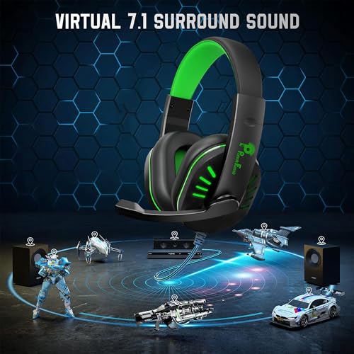 PunnkFunnk VenomHunt Gaming Headset Multi-Platform Compatible with PS4, Xbox One, PC, Nintendo Switch, Mobile, 50mm Surround Sound, Noise-Canceling Mic, LED Lights(Green) - Image 4