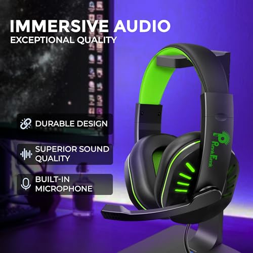 PunnkFunnk VenomHunt Gaming Headset Multi-Platform Compatible with PS4, Xbox One, PC, Nintendo Switch, Mobile, 50mm Surround Sound, Noise-Canceling Mic, LED Lights(Green) - Image 2