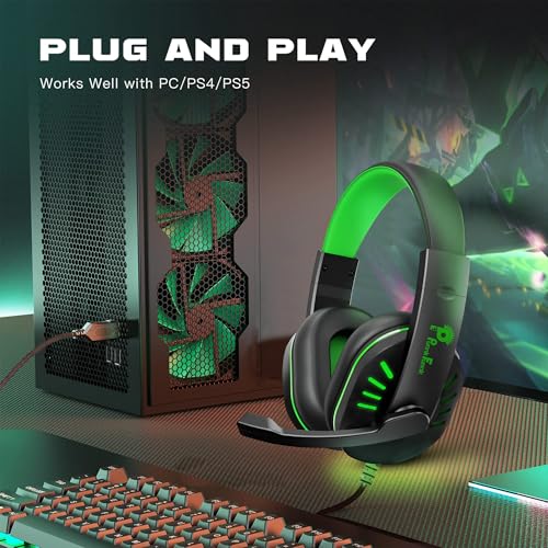 PunnkFunnk VenomHunt Gaming Headset Multi-Platform Compatible with PS4, Xbox One, PC, Nintendo Switch, Mobile, 50mm Surround Sound, Noise-Canceling Mic, LED Lights(Green) - Image 3