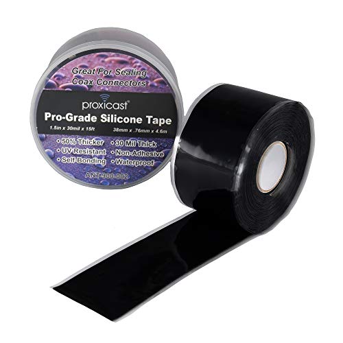 Proxicast Pro-Grade Extra Strong 30mil Weatherproof Self-Fusing Silicone Rubber Sealing Tape For Outdoor Antenna Coax & Electrical Cables, Hose/Pipe Leaks & Emergency Repairs (1.5" x 15' roll) - Black - Image 1