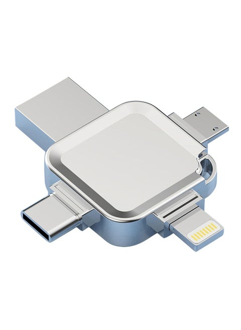 USB Flash Drive 4 in 1 Flash Drive for iPhone 128GB USB Memory Type-c External Storage, Compatible with iPhone/ipad/iPod/Computer/iOS and Android/pc, Silver