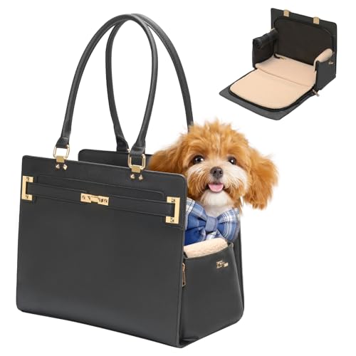 Minsong 2in1 Stylish Dog Purse Carrier SoftSided Carriers Travel Tote Bag for Small Dogs Cats Fashion Foldable Pet Bag for Puppies Small Animals with Pockets Black 15 L x 75 W x 122 H - Image 1