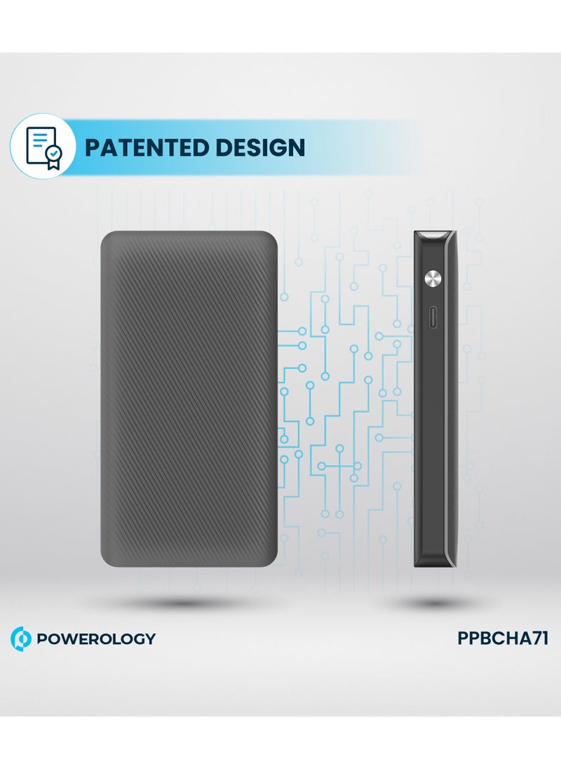 Powerology - 10000mAh Power Bank PD22W with 70cm Retractable Cable / Simultaneous Charging / Fast Charging / LED Display / USB-C Output & Input - Black - Image 1