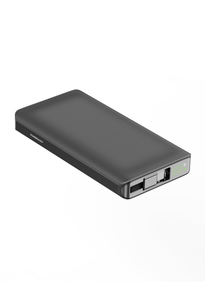 Powerology - 10000mAh Power Bank PD22W with 70cm Retractable Cable / Simultaneous Charging / Fast Charging / LED Display / USB-C Output & Input - Black - Image 1