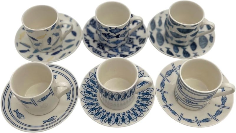 B&D 12-Piece Cup and Saucer Set with Fish Patterns - Image 2