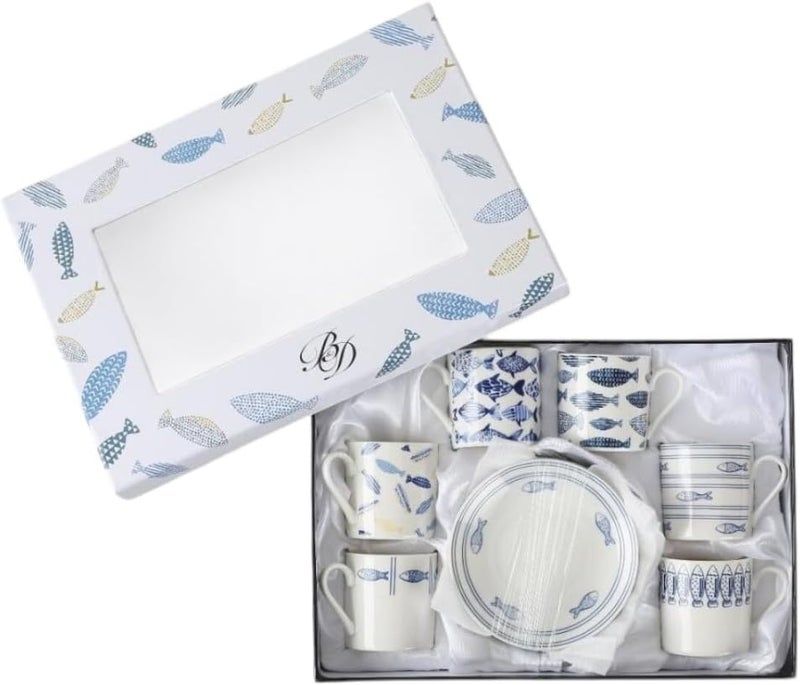 B&D 12-Piece Cup and Saucer Set with Fish Patterns - Image 3