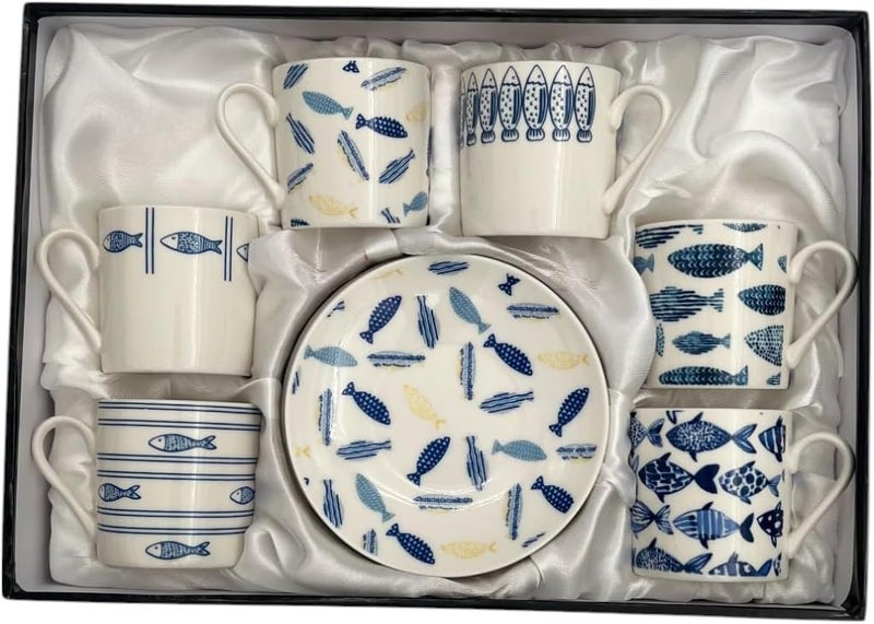 B&D 12-Piece Cup and Saucer Set with Fish Patterns - Image 4