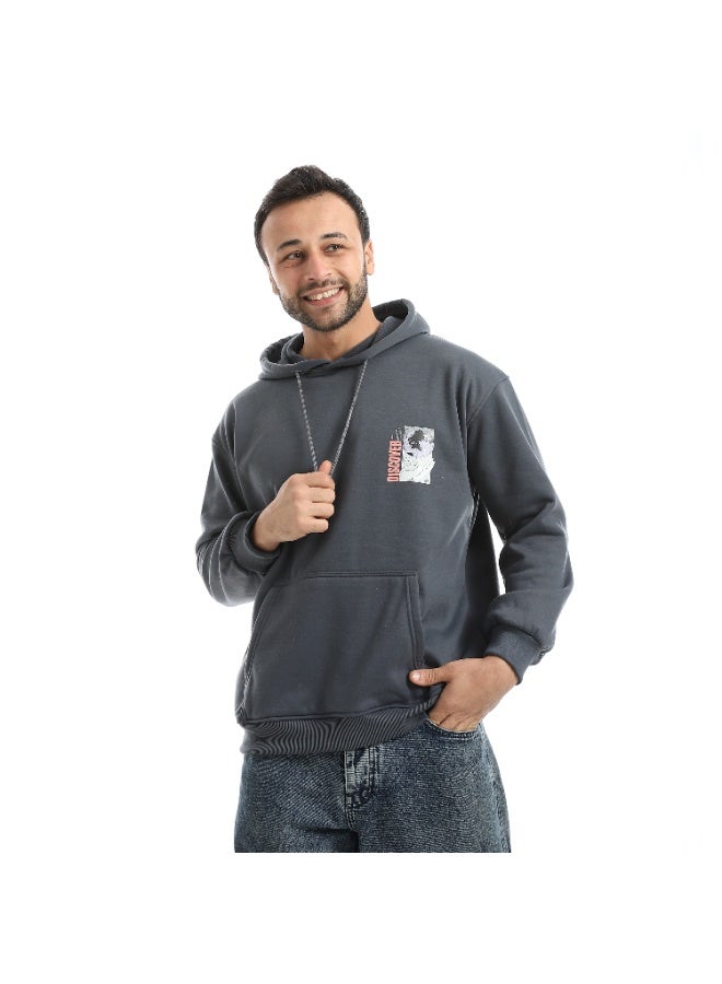 Caesar Men's oversized hoodie with a hood and prints on the chest and back - Image 1