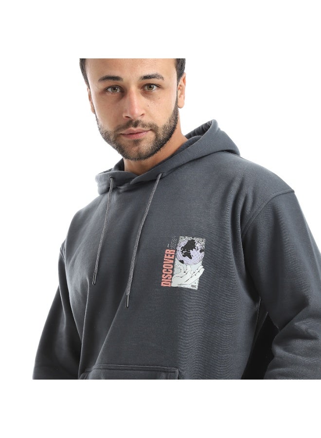 Caesar Men's oversized hoodie with a hood and prints on the chest and back - Image 4