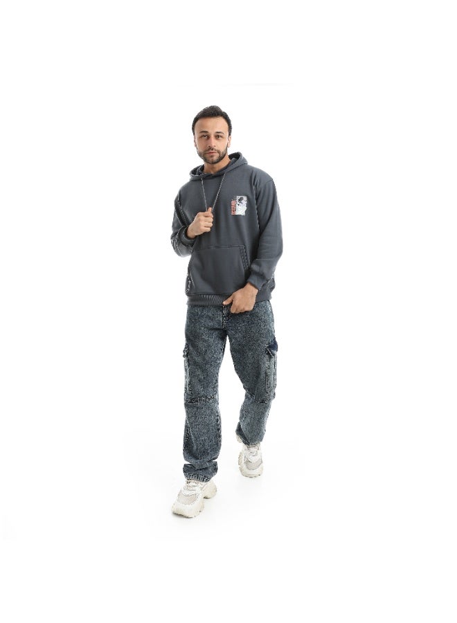 Caesar Men's oversized hoodie with a hood and prints on the chest and back - Image 3