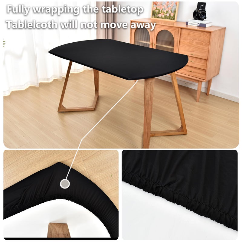 Amonsa Oval Black Fitted Tablecloth with Elastic 48x72 inch for Oval Tables Washable Stretchy Spandex Fabric Table Cover Cloth Not Vinyl Table Protector - Image 2