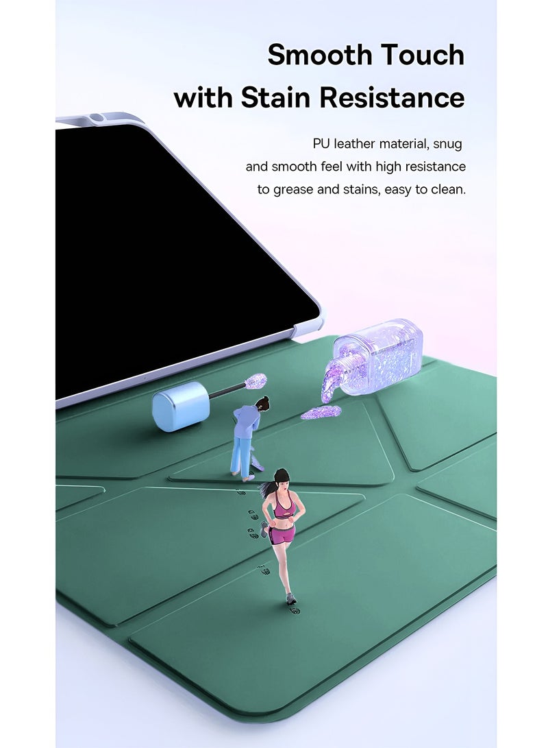 Wtech Apple iPad 2025 (11th Generation) A16 10.9 inch Symmetry 360 Smart Folio Series Auto Awake/Auto Sleep Leather Texture and Transparent Back with Pen Holder Case Cover - Dark Green - Image 5