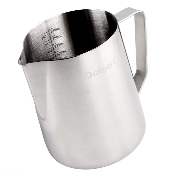 DAILYART MILK FROTHER JUG 900ML30FLOZ 304 STAINLESS STEEL METAL MILK JUG FOR COFFEE MACHINE COFFEE ACCESSORIES BARISTA MILK STEAMER JUG FOR LATTE CAPPUCCINO