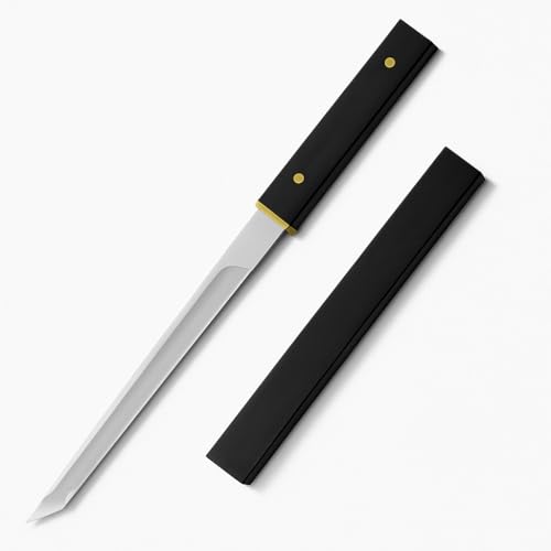 Machado Japanese Style Mini Pocket Katana Kitchen Knife with Sheath - Ebony Handle - Perfect for Fruit, Vegetable Slicing, Chopping, Gifting for Outdoor Camping & Restaurant,Stainless Steel - Image 1