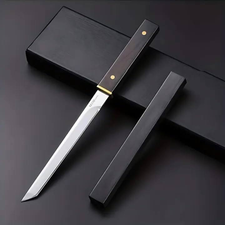 Machado Japanese Style Mini Pocket Katana Kitchen Knife with Sheath - Ebony Handle - Perfect for Fruit, Vegetable Slicing, Chopping, Gifting for Outdoor Camping & Restaurant,Stainless Steel - Image 2