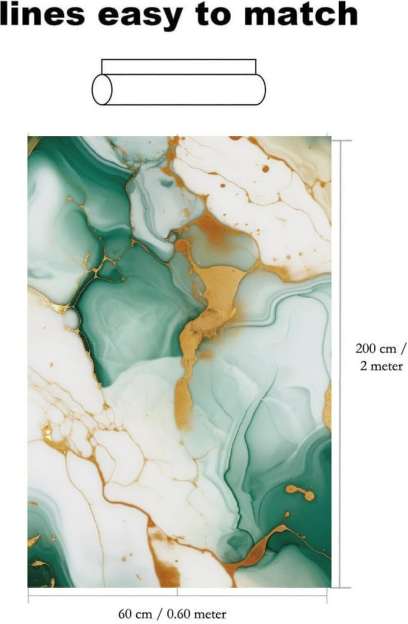 D-Fix ورق جدران رخام قابل للإزالة واللصق لتزيين المنزل، ملصقات جدارية ذاتية اللصق مقاومة للماء للمطبخ، الحمام، غرفة المعيشة – ورق جدران (60X200 سم (أخضر ذهبي) - Image 2