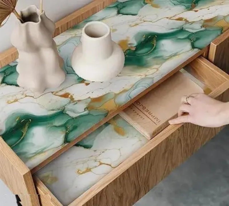 D-Fix ورق جدران رخام قابل للإزالة واللصق لتزيين المنزل، ملصقات جدارية ذاتية اللصق مقاومة للماء للمطبخ، الحمام، غرفة المعيشة – ورق جدران (60X200 سم (أخضر ذهبي) - Image 3