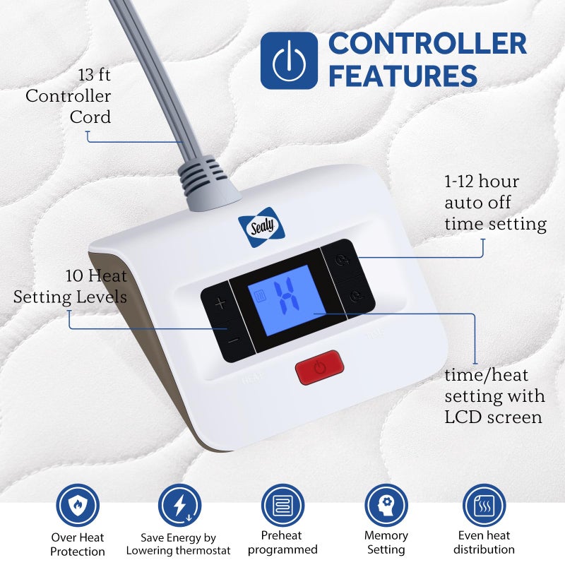 Sealy Heated Mattress Pad Twin Size, Luxury Quilted Electric Bed Warmer with 10 Heat Settings & Auto Off 1-12 Hours | Fit Up to 15" Deep Pocket | ETL Certified | Machine Washable - Image 4