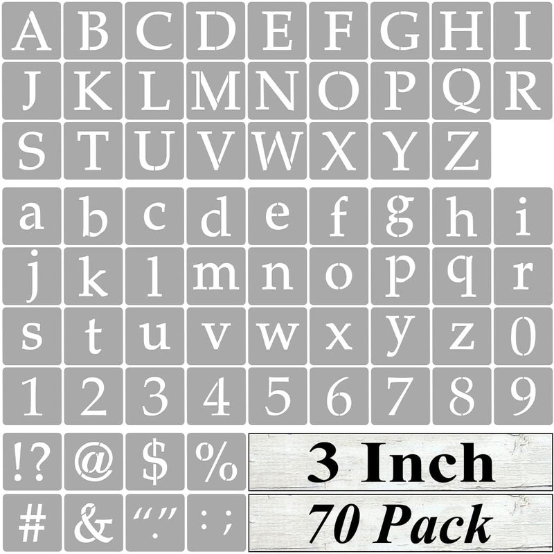 Dequera 3 Inch Alphabet Letter Stencils for Painting 70 Pack Letter and Number Stencil Templates with Signs for Painting on Wood Reusable Letters and Numbers Stencils for Chalkboard Wood Signs