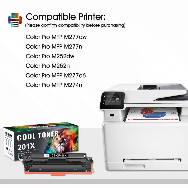 Cool Toner Compatible Toner Cartridge Replacement for HP 201X 201A CF400X CF400A Toner Cartridge for HP Color LaserJet Pro MFP M277dw M252dw M277n M252n M274n M277c6 M277 M252 CF401X CF402X CF403X - Image 2