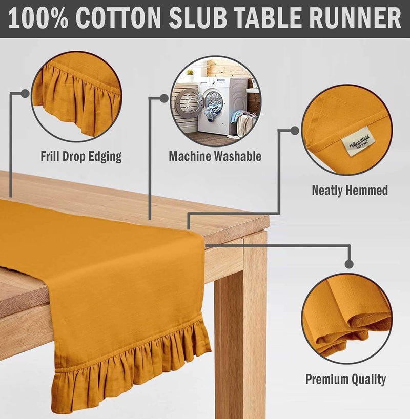 Vargottam Mustard Yellow Home Decor Washable Dining Table Cotton Slub Table Runner Home Table Linen Layout-14 x 120 Inch - Image 4