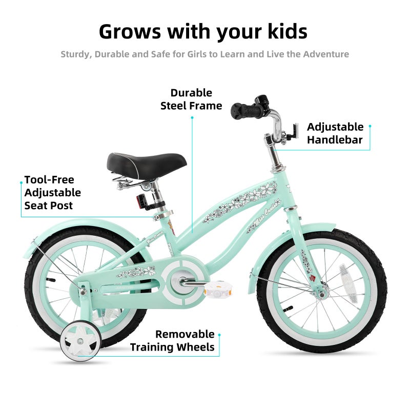 JOYSTAR 14 Inch Kids Bike with Training Wheels for Ages 3-5 Years Old Girls Toddler Bike Beach Cruiser Kids Bicycle Green - Image 2
